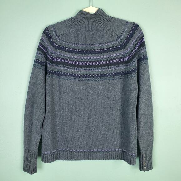 Eddie Bauer Collection Fair Isle Gray Purple Button Down Long Sleeve Sweater PL - Picture 2 of 7
